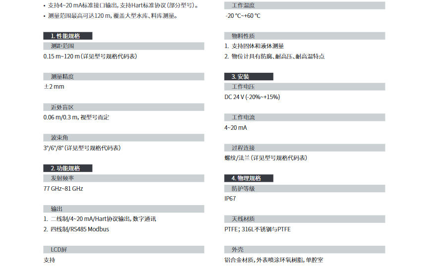 雷達物位計參數(shù)